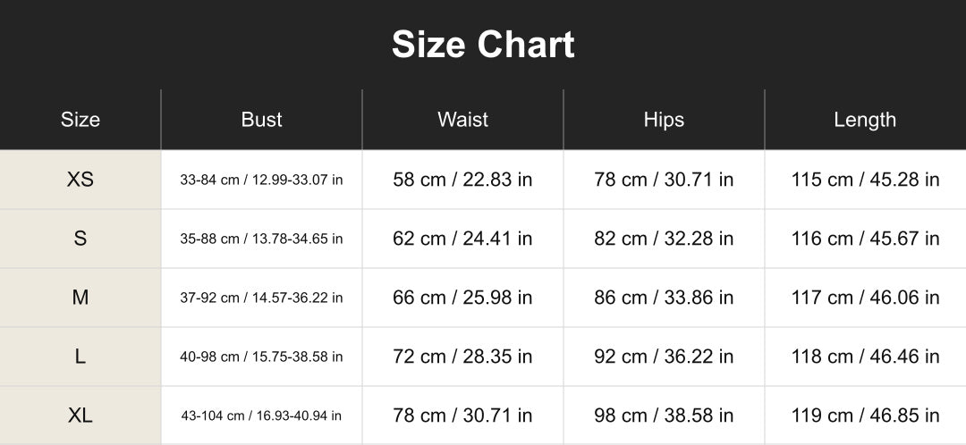 Aloveta™ Backless Halter Jumpsuit size chart in cm and inches