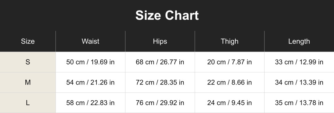 Aloveta™ Shortcake Cherries Shorts size chart in cm and inches