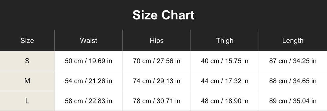 Aloveta cuac260608 size chart in cm and inches