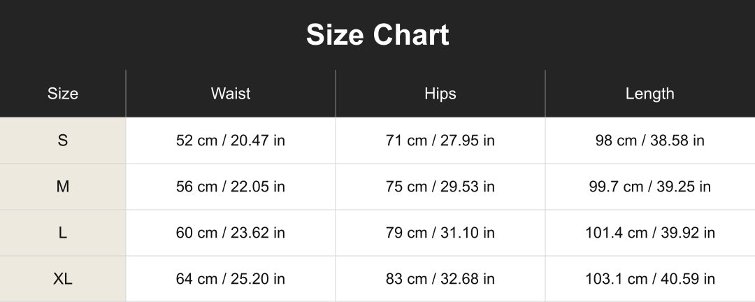 Aloveta™ Ballet Ruffled Shaping Leggings size chart in cm and inches