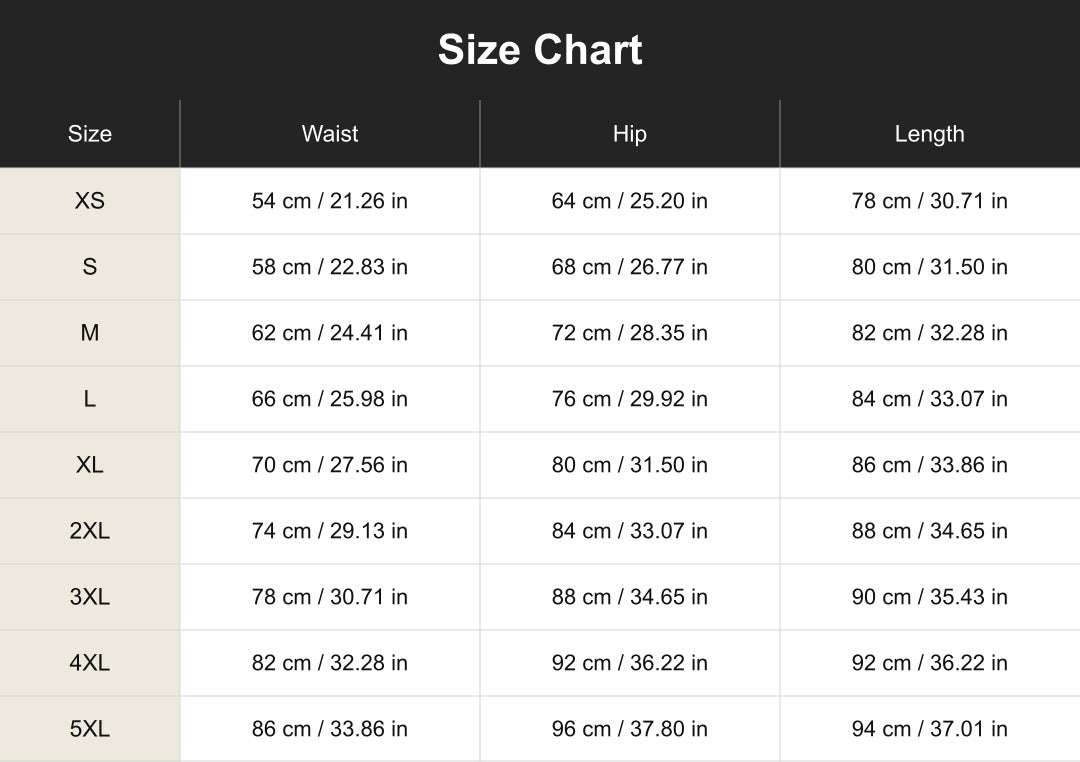 cuac260701 size chart in centimeters and inches