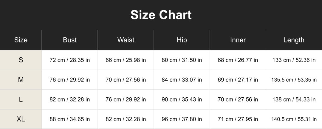 Aloveta cuac260703 size chart in cm and inches