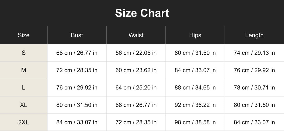 Aloveta cuac260707 size chart in cm and inches