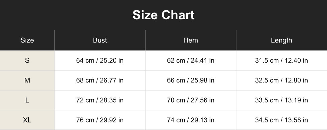 Aloveta cuac260709 size chart in cm and inches