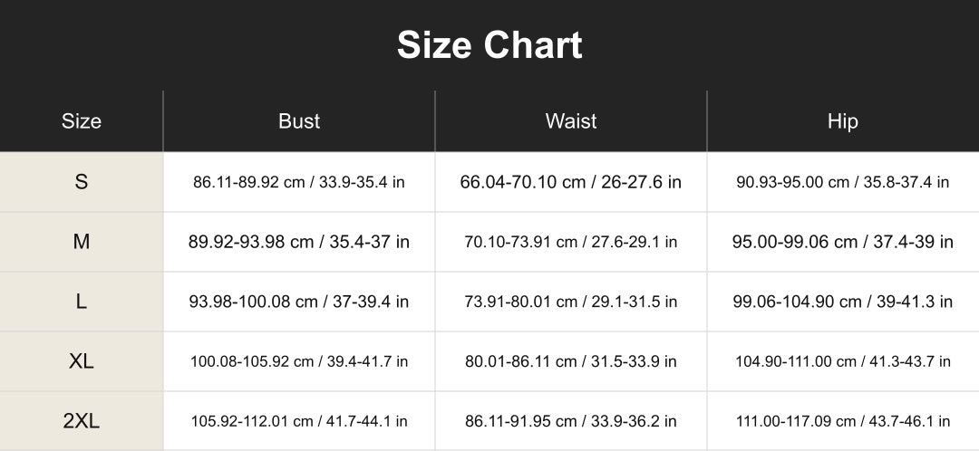 cuct260107 size chart in centimeters and inches