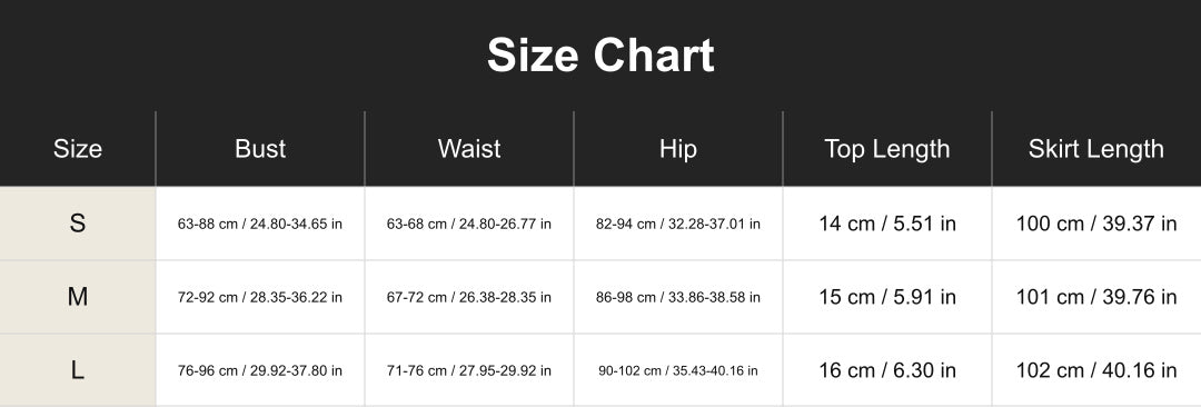cuct260111 size chart in centimeters and inches