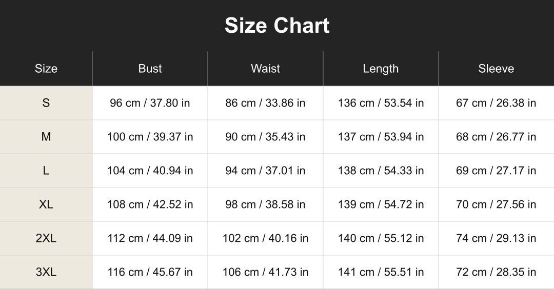 cuct260116 size chart in centimeters and inches