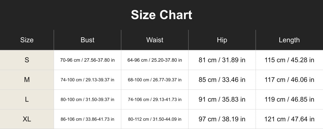 cuct260122 size chart in centimeters and inches