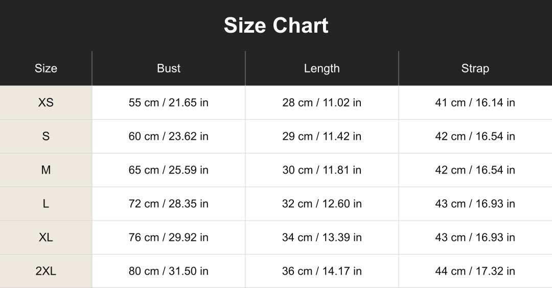 cuct260402 size chart in centimeters and inches