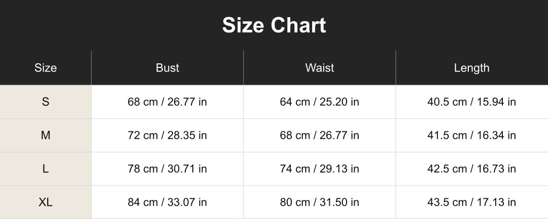 cuct260413 size chart in centimeters and inches