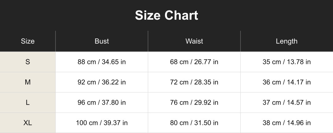 cuct260415 size chart in centimeters and inches
