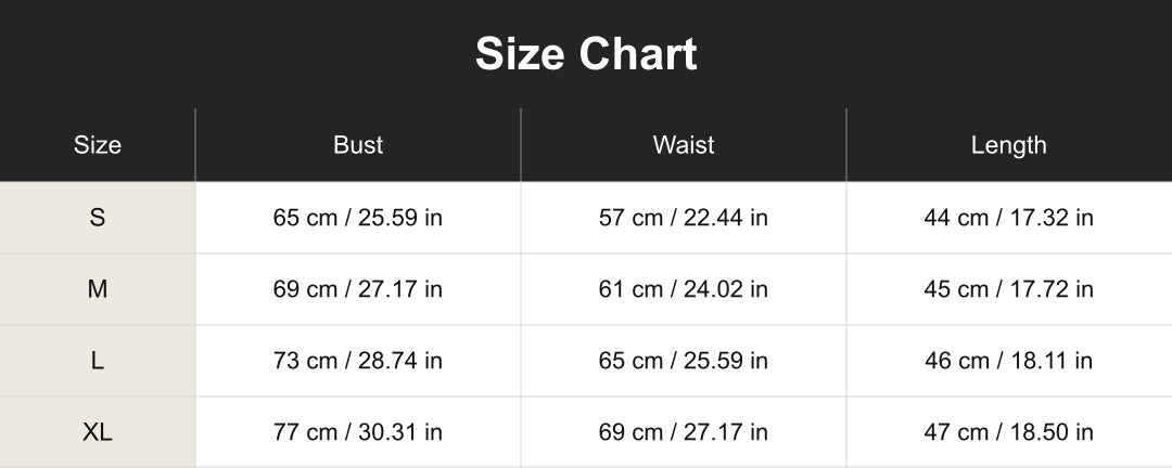 cuct260417 size chart in centimeters and inches