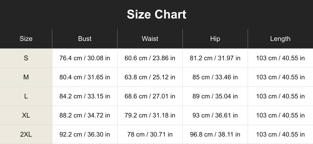 Aloveta One-Shoulder Halter Maxi Dress Size Chart
