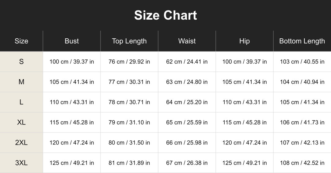 Aloveta Asymmetric Ethnic Crew Neck Set Size Chart
