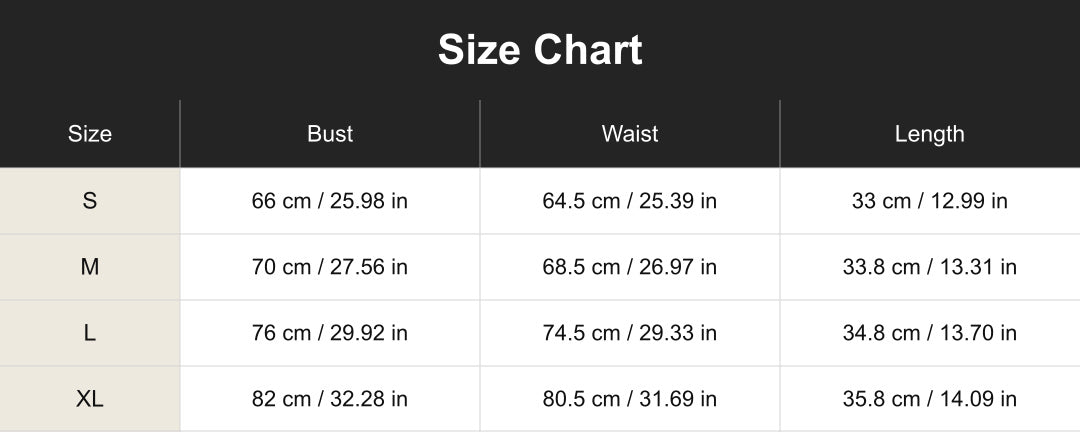 cuct260533 size chart in centimeters and inches