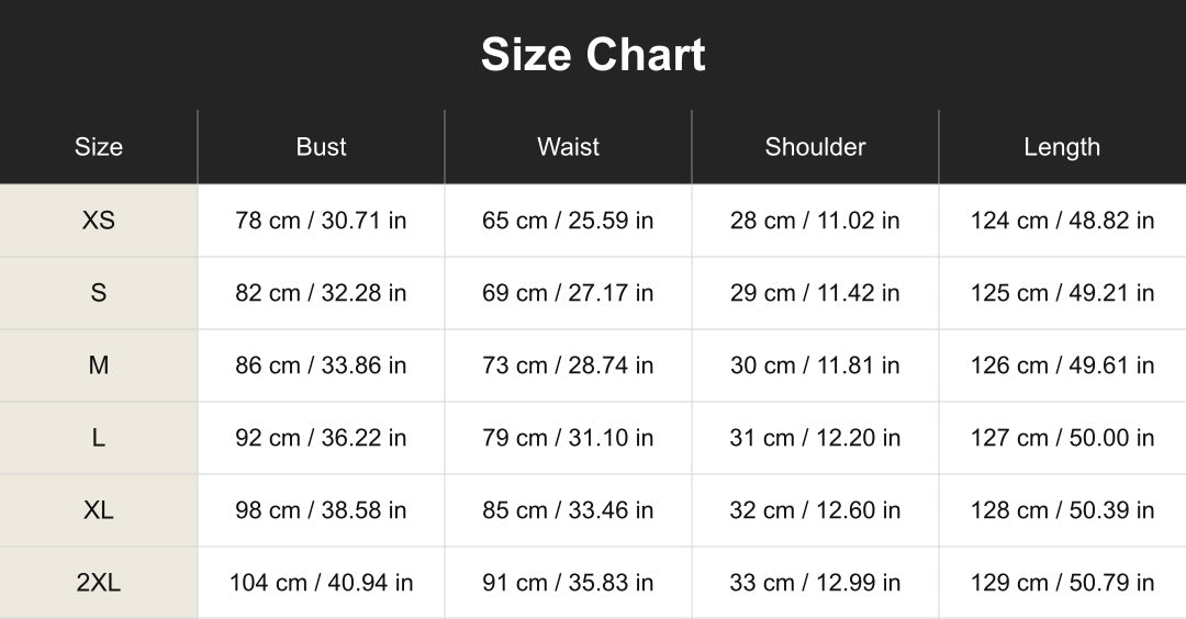 cuct260574 size chart in centimeters and inches