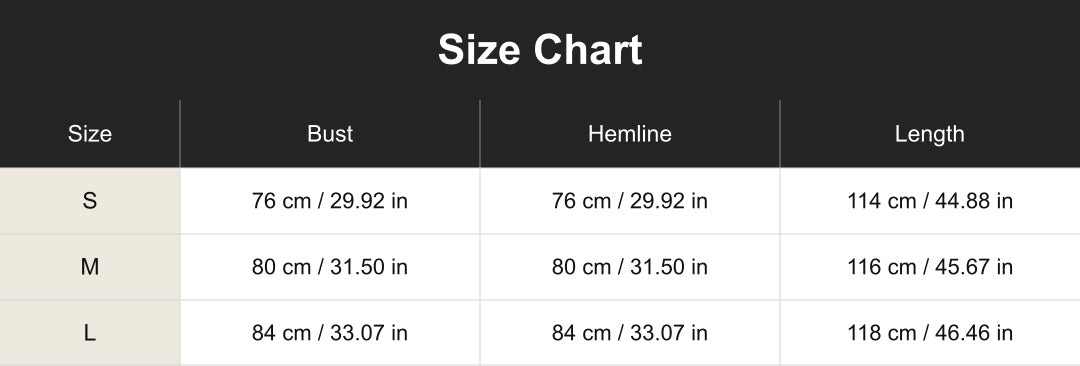 cuct260583 size chart in centimeters and inches