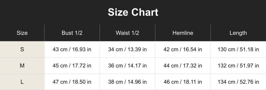 cuct260584 size chart in centimeters and inches