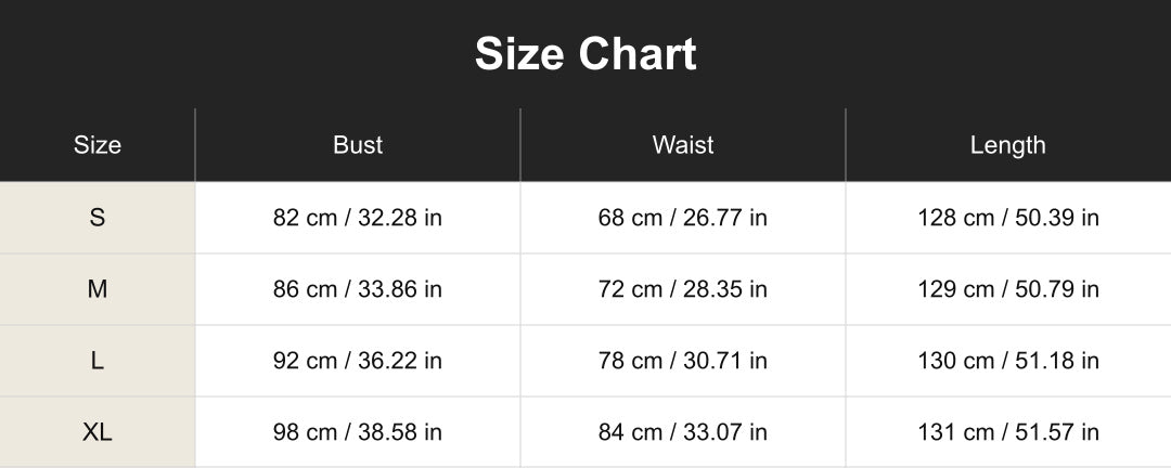 cuct260586 size chart in centimeters and inches