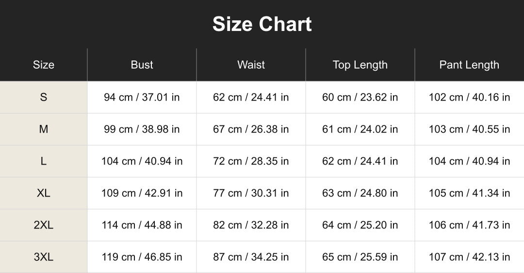 cuct260589 size chart in centimeters and inches