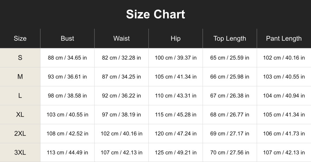 cuct260590 size chart in centimeters and inches