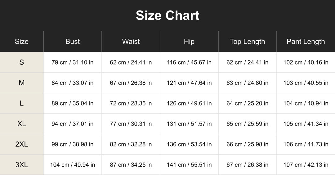 cuct260591 size chart in centimeters and inches