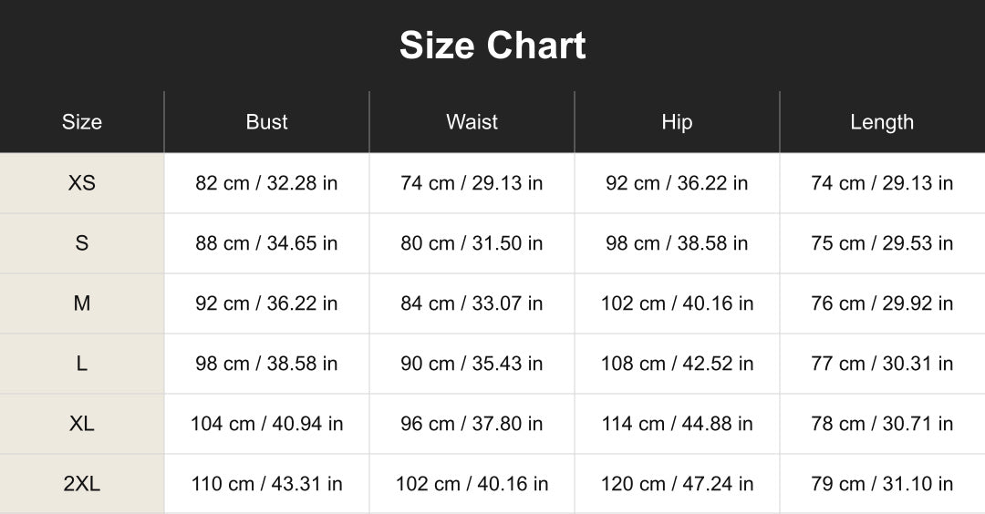 cuct260598 size chart in centimeters and inches