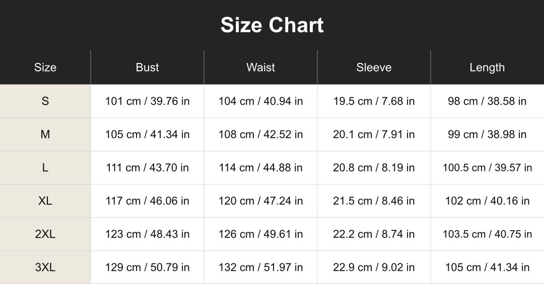 cuct260604 size chart in centimeters and inches