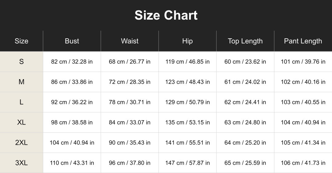 cuct260616 size chart in centimeters and inches