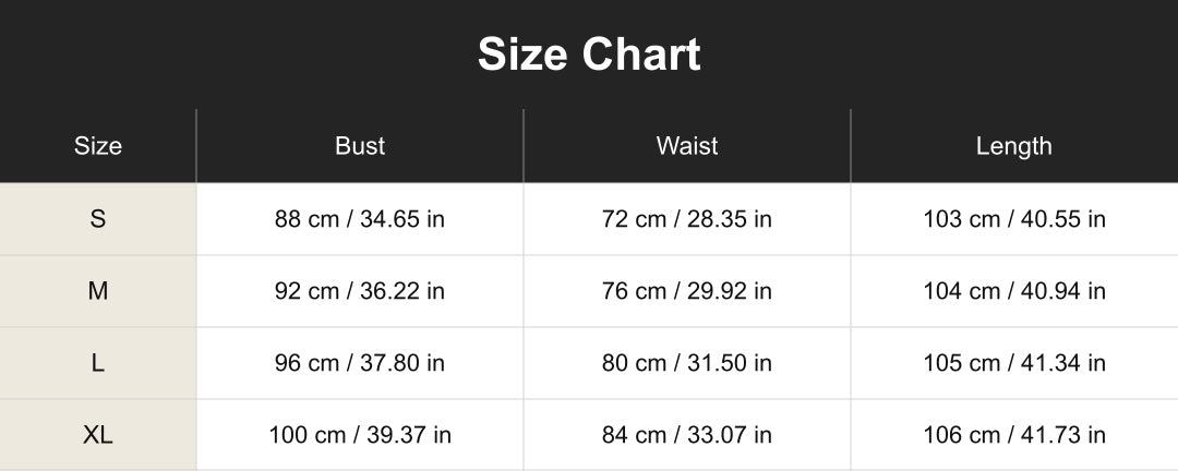 cuct260674 size chart in centimeters and inches