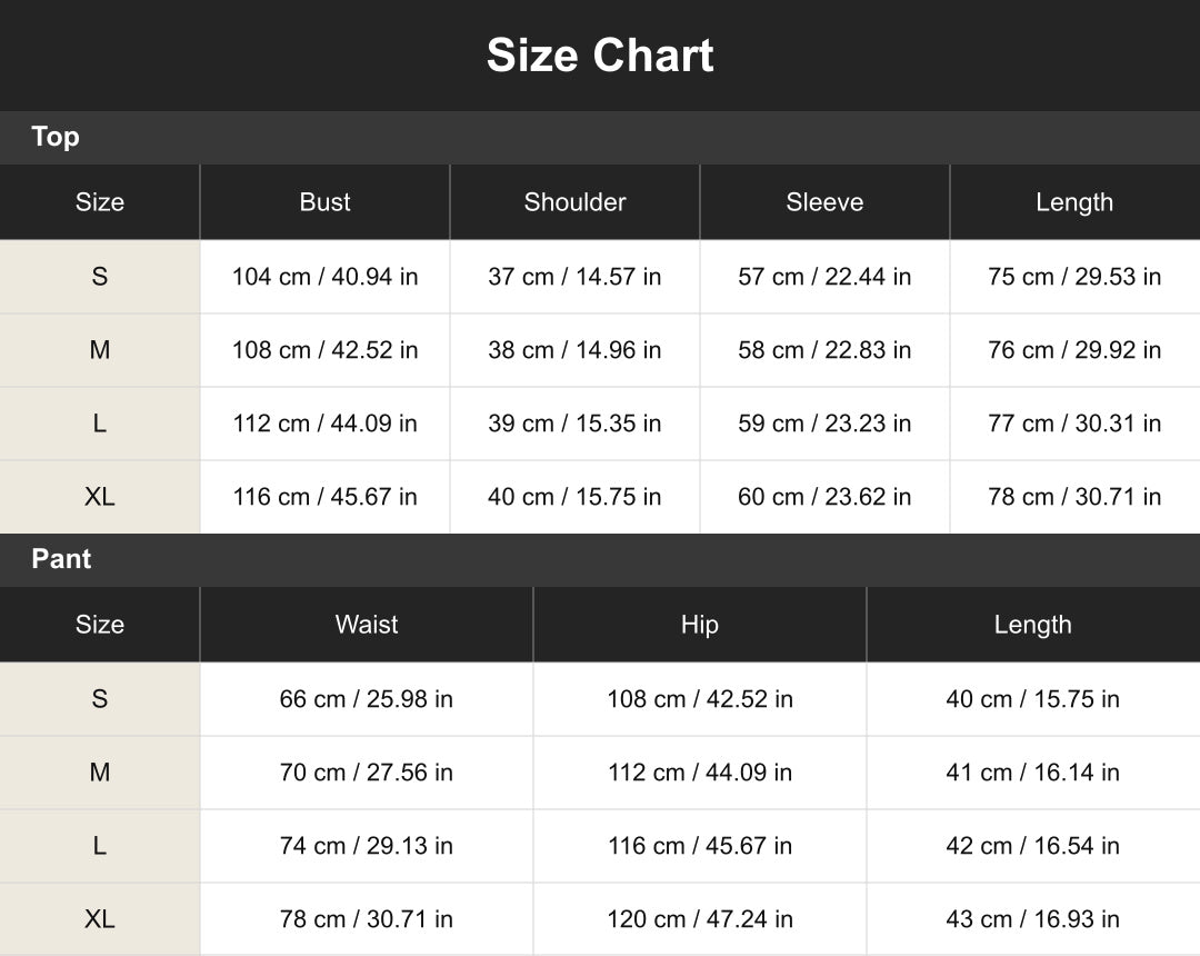cuct260686 size chart in centimeters and inches