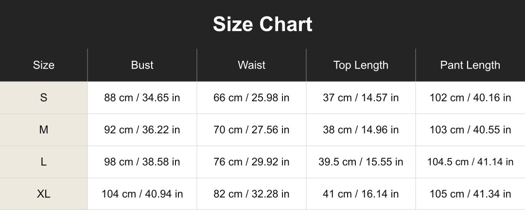 cuct260688 size chart in centimeters and inches