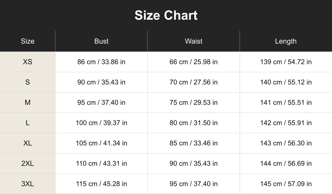 cuct260689 size chart in centimeters and inches