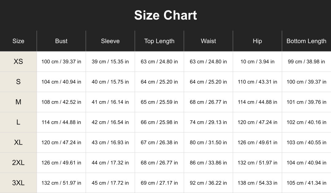 Aloveta cuct260698 size chart
