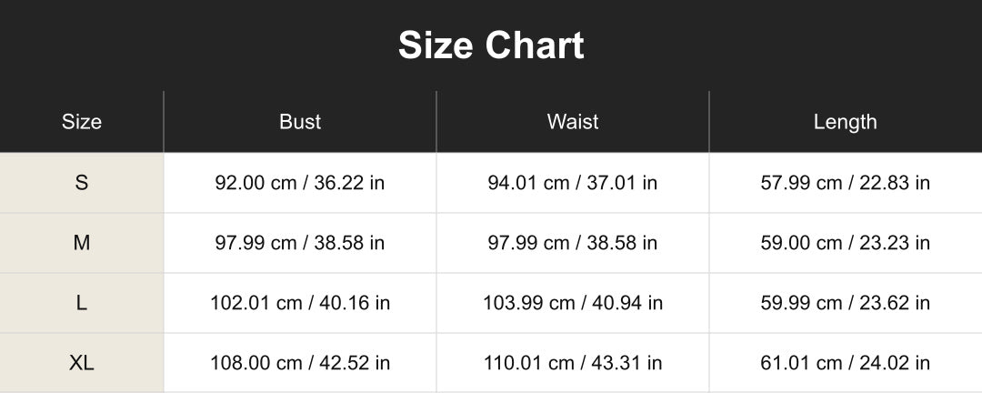 cuct260702 size chart in centimeters and inches