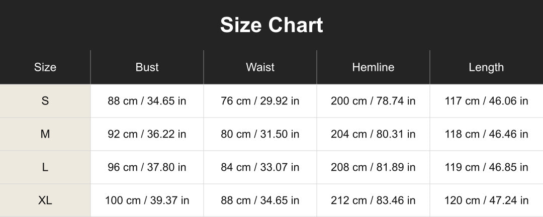 cuct260708 size chart in centimeters and inches