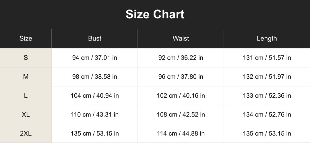 Aloveta Boho Flowy Maxi Dress Size Chart