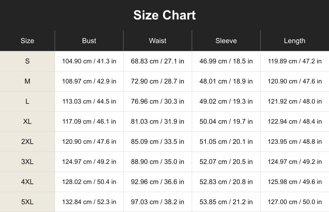 cuct260842 size chart in centimeters and inches