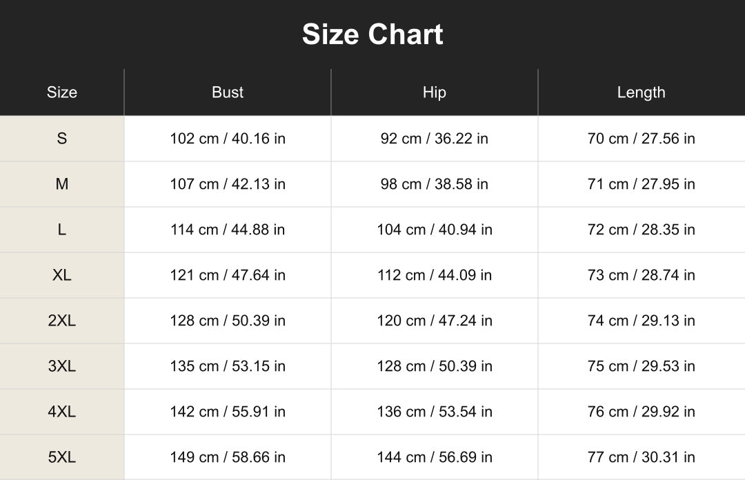 cuct260843 size chart in centimeters and inches