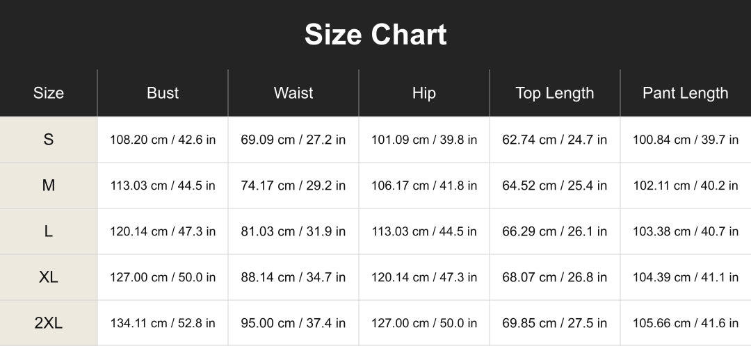 cuct260845 size chart in centimeters and inches