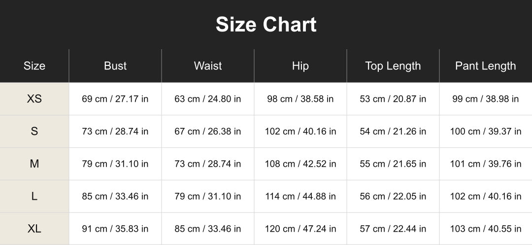 cuct260846 size chart in centimeters and inches
