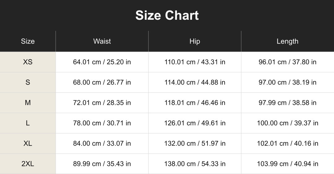 cuct260867 size chart in centimeters and inches