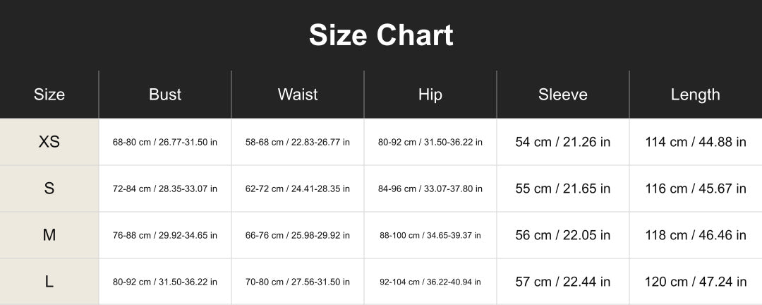 cuct266153 size chart in centimeters and inches
