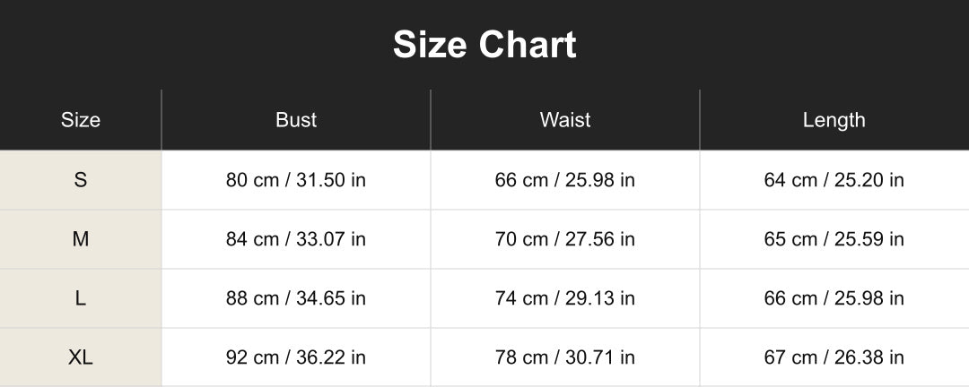 cuct266155 size chart in centimeters and inches