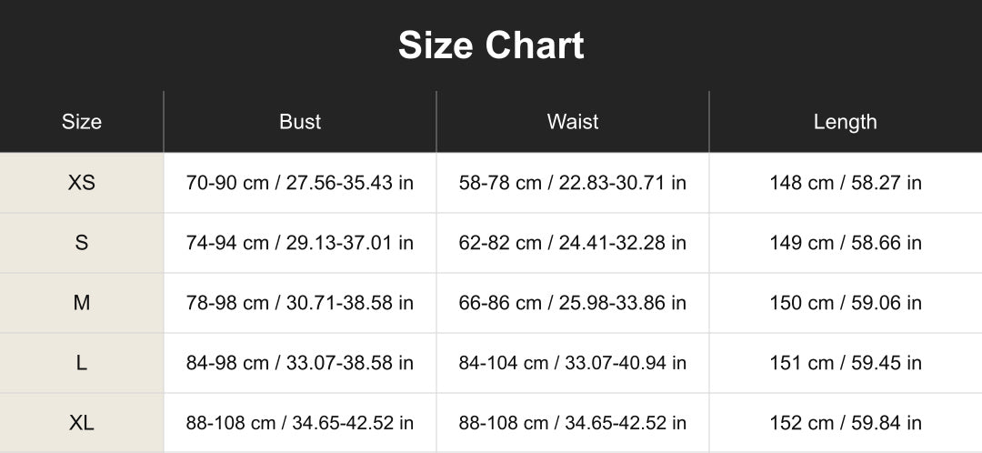 Aloveta Lace-Up Corset Maxi Dress Size Chart