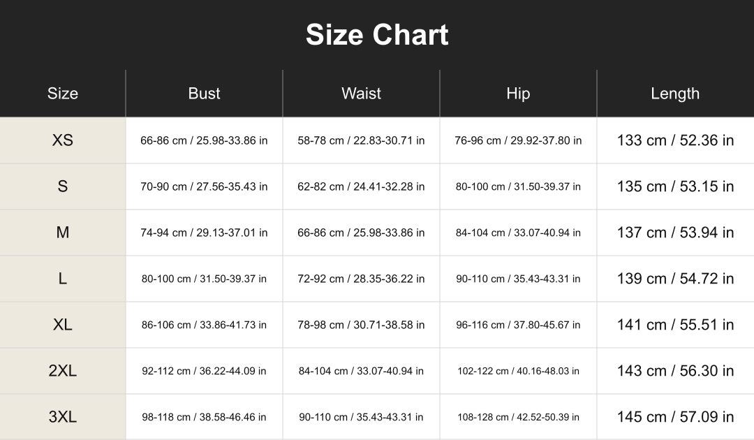 cuct266187 size chart in centimeters and inches
