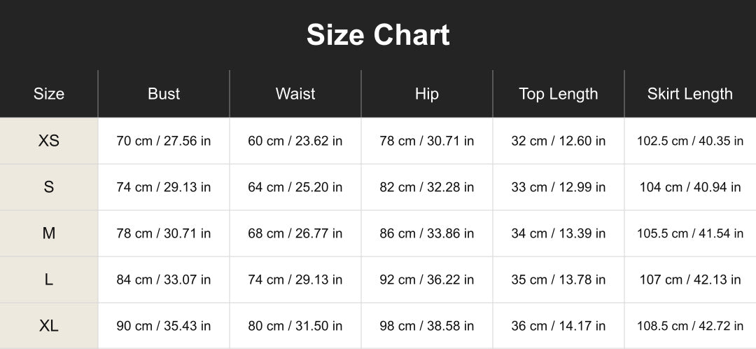 cuct266192 size chart in centimeters and inches