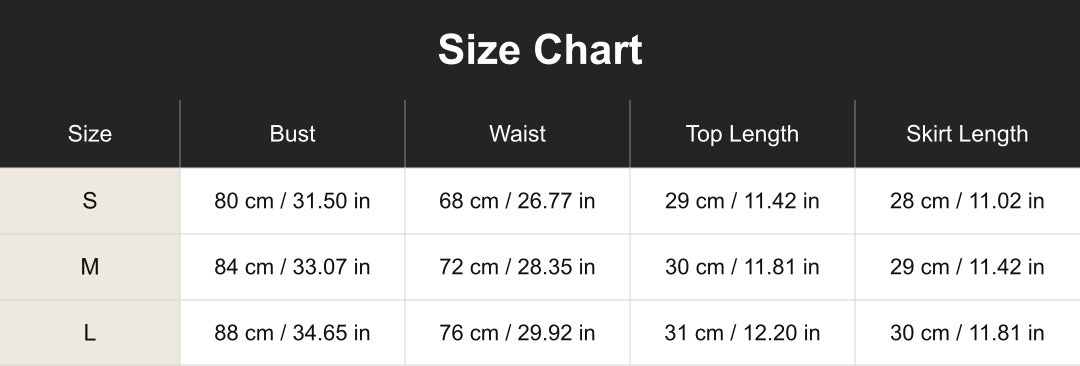 cuct266194 size chart in centimeters and inches