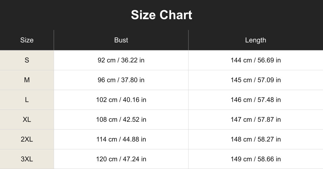 cuct267107 size chart in centimeters and inches