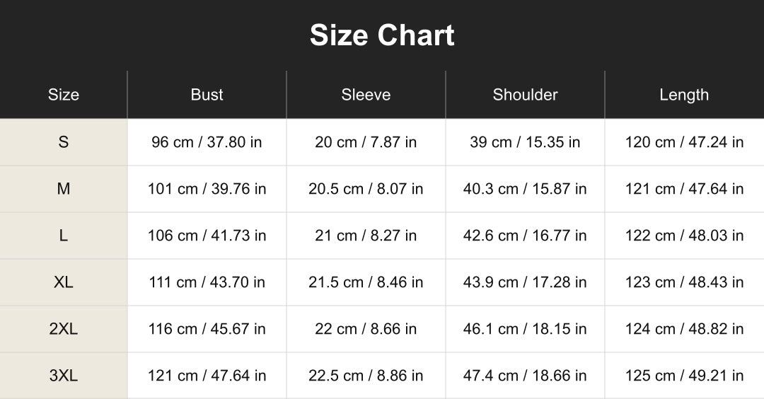 cuct267115 size chart in centimeters and inches